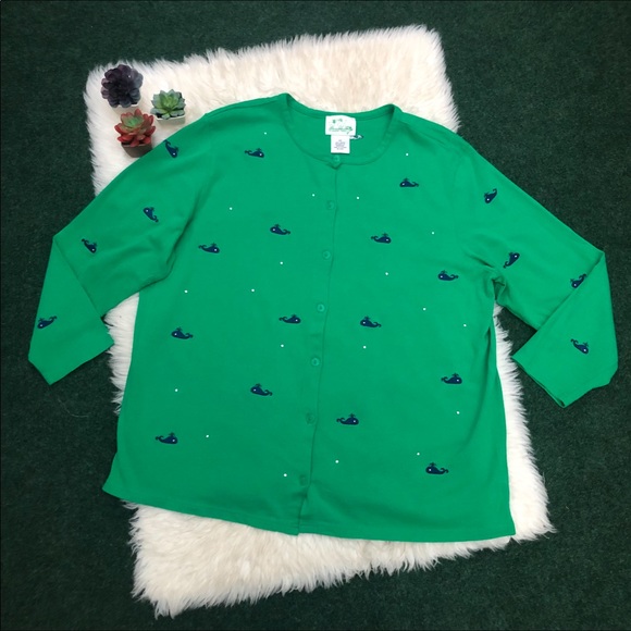 QVC Quacker Factory Rhinestone Embroidered Whale Cardigan - Picture 5 of 13